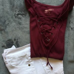 (EUC) Arizona ribbed string lace top